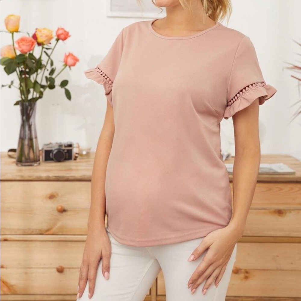 Maternity Pink Lace Sleeve Top